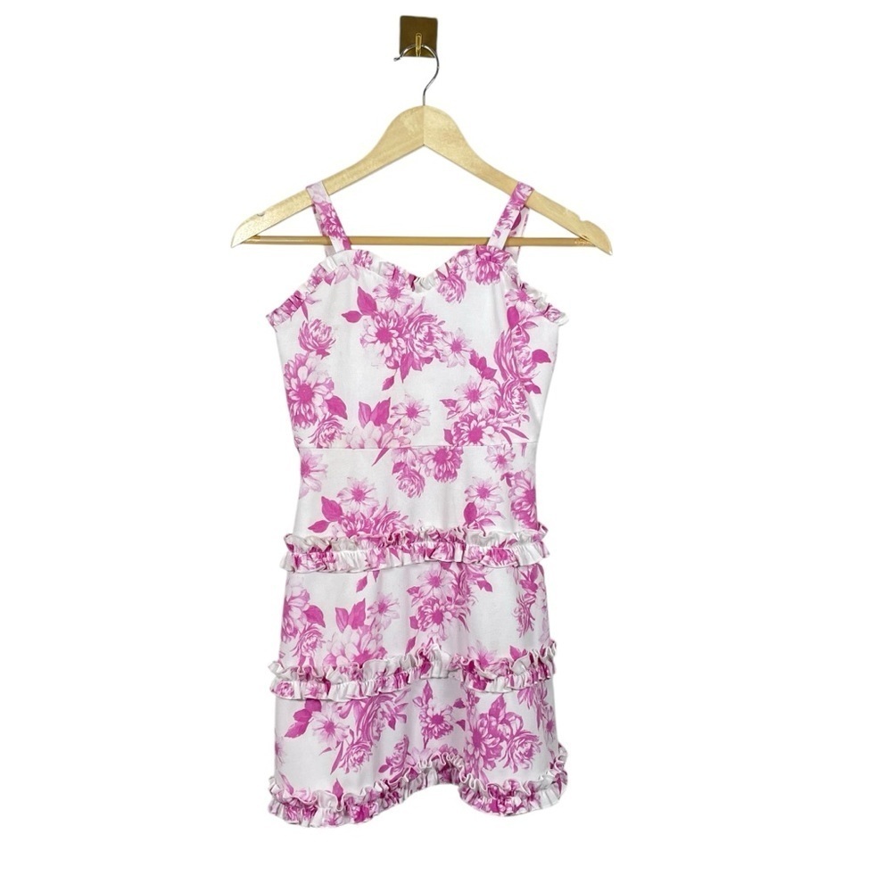 Rare Editions Girls’ Tiered Ruffle Floral Mini Dress in White/Pink Size 10